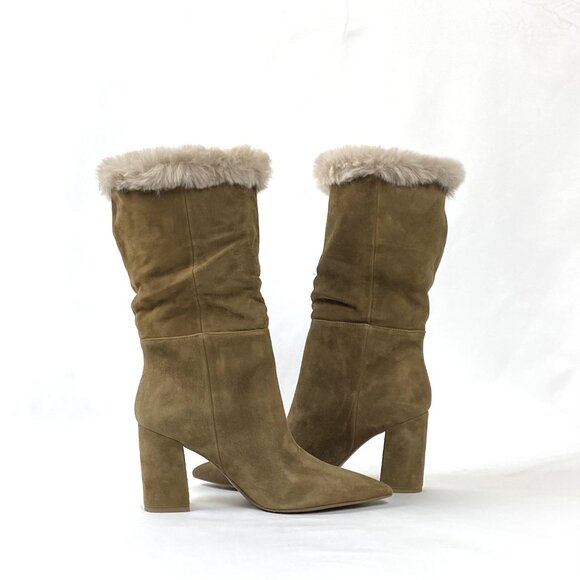 New Nine West Chrissa Dark Natural Suede Fur Cuffed Boot 8 & 10 - Picture 7 of 13